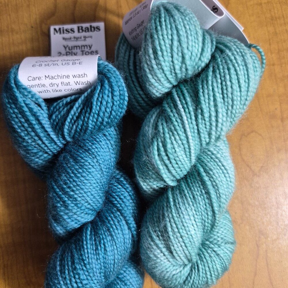 Miss Babs Yummy 2-ply toes Lot of 2 100% Superwash Wool Total 266 Yards